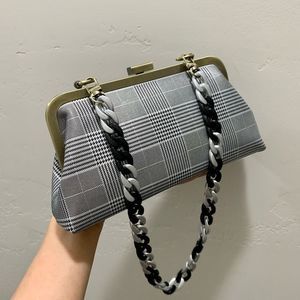 Handmade Genuine Leather Push-lock Clutch/Shoulder Bag/Crossbody & 2 Chains